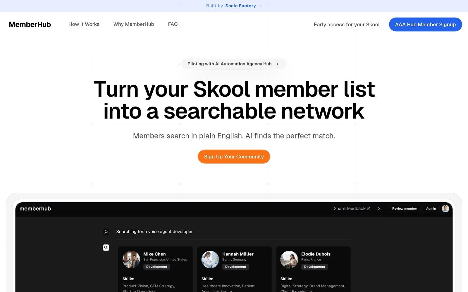 MemberHub site: Turn your Skool member list into a searchable network